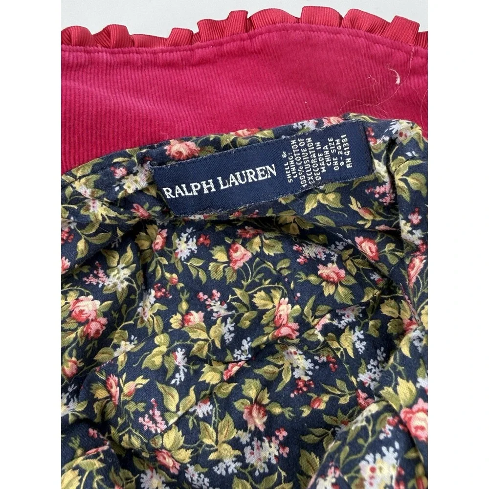 Ralph Lauren Pink Frill-Trim Hat Corduroy-Bow‎ Detail-RL Initials-Floral Lining